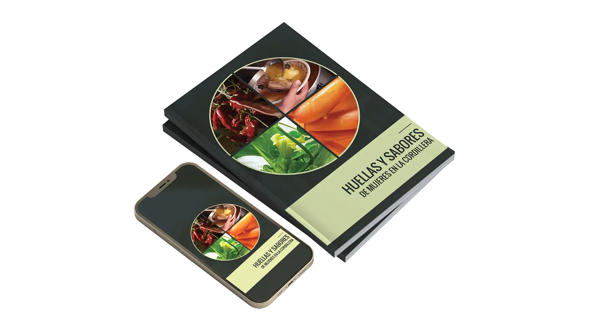 View of print and electronic eBook Huellas y Sabores
