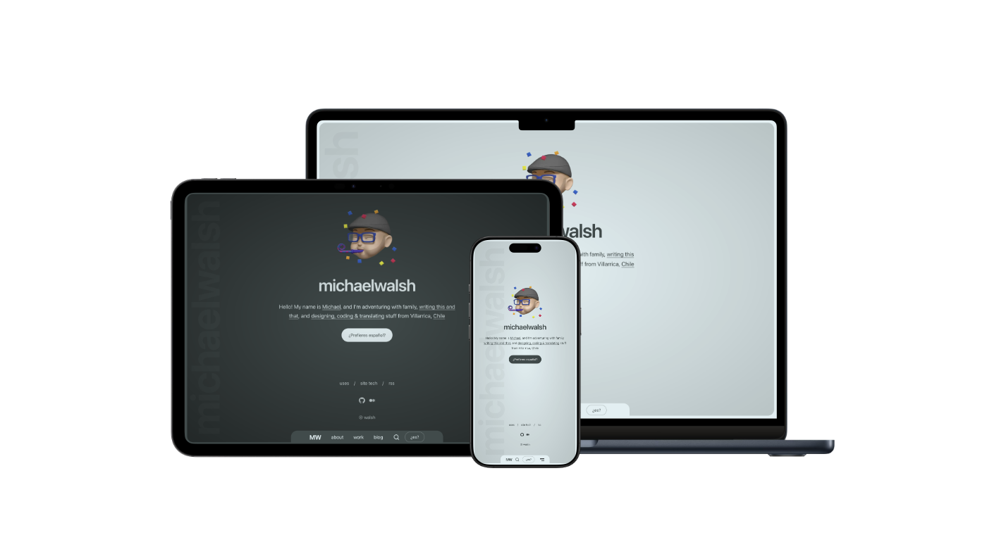 Homepage of my website on a MacBook Air, iPad and iPhone
